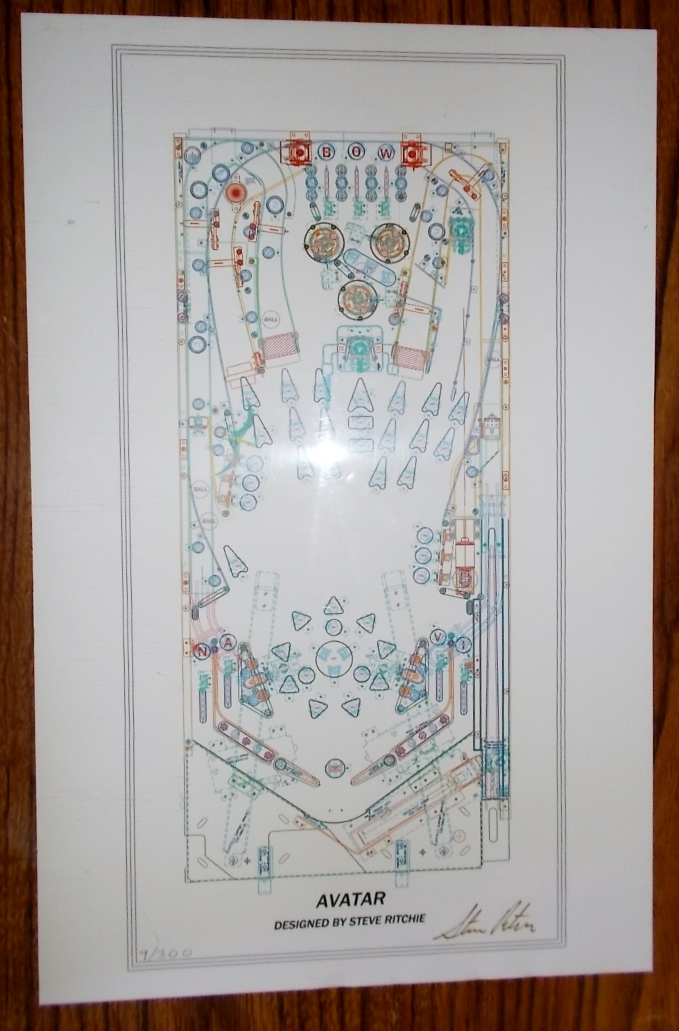 AVATAR Pinball Machine Game Autocad Blueprint Artwork 9/300 Signed by